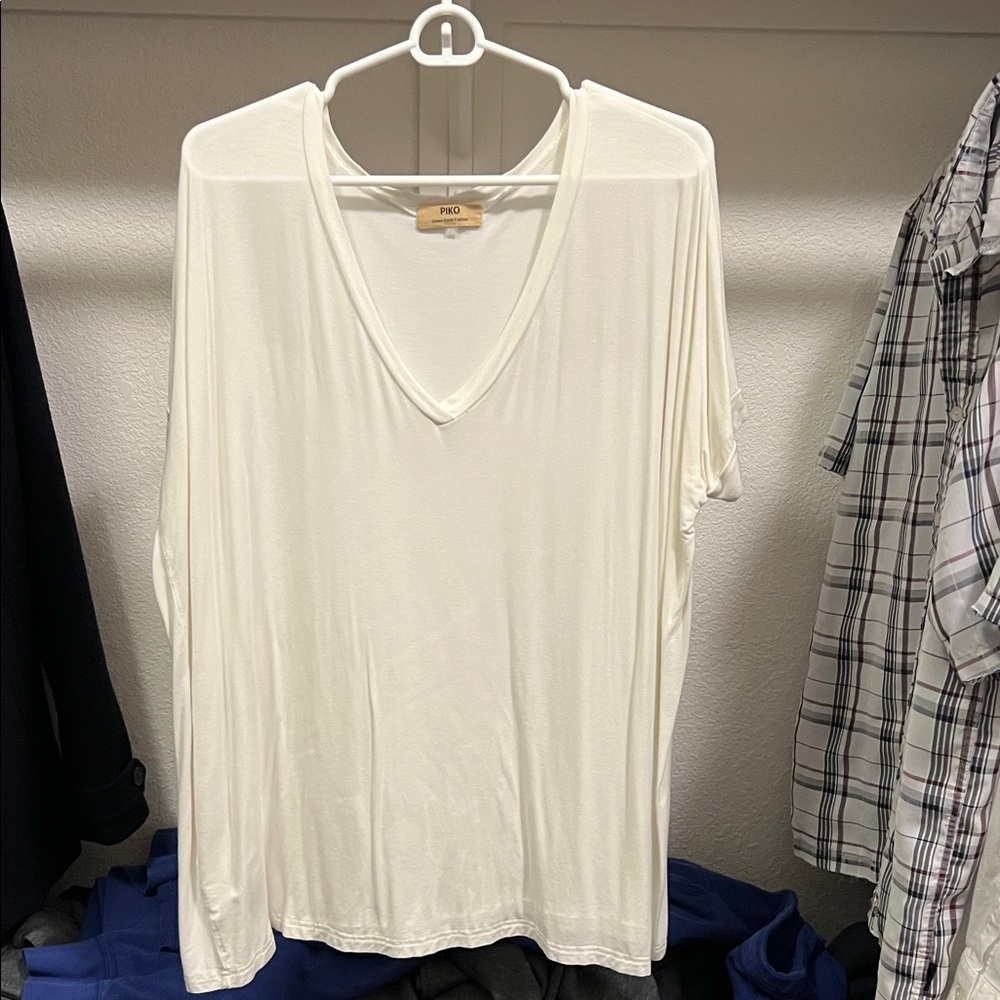 Oversized White V-Neck T-Shirt